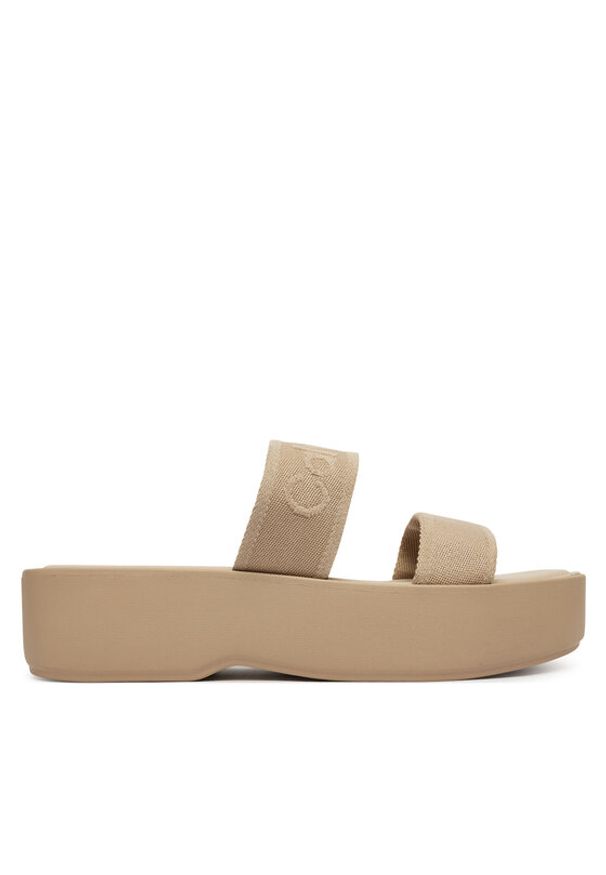 Calvin Klein Klapki Flatform Sndl Webbing HW0HW02878 Beżowy. Kolor: beżowy. Materiał: materiał