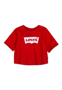 Levi's® - Levi's T-shirt dziecięcy kolor czerwony. Okazja: na spotkanie biznesowe. Kolor: czerwony. Materiał: dzianina. Długość rękawa: krótki rękaw. Długość: krótkie. Wzór: nadruk. Styl: biznesowy