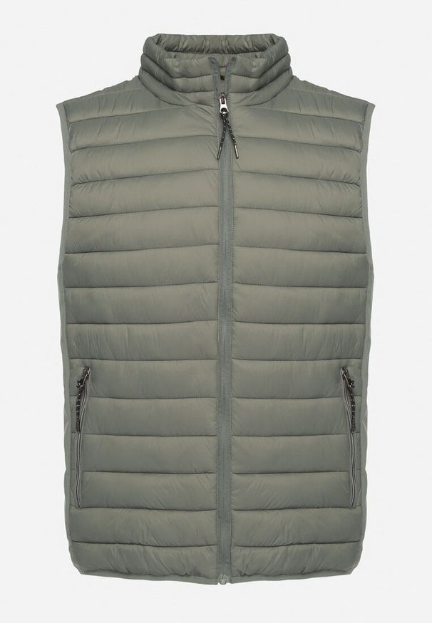 Born2be - Zielona Pikowana Kamizelka z Kieszeniami na Suwak Hanilea. Okazja: na co dzień. Kolor: zielony. Materiał: jeans. Styl: klasyczny, casual, elegancki