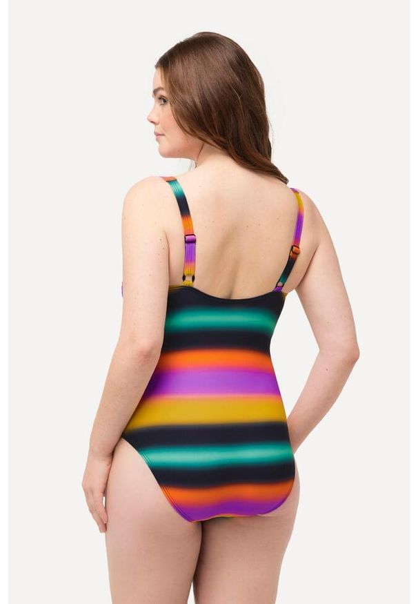 ULLA POPKEN - Damski Kostium kąpielowy cieniowanie miękkie miseczki drapowanie. Kolekcja: plus size. Kolor: czarny. Materiał: elastan, poliamid, materiał
