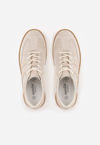 Renee - Beżowe Płaskie Sneakersy ze Skóry Naturalnej z Ozdobnymi Paskami Nelarielis. Okazja: na spacer, na co dzień. Zapięcie: pasek. Kolor: beżowy. Materiał: skóra. Wzór: paski. Sport: turystyka piesza #3