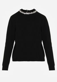 Born2be - Czarny Sweter z Dodatkiem Kaszmiru Ozdobiony Cekinami i Cyrkoniami Vetimona. Okazja: na co dzień. Kolor: czarny. Materiał: kaszmir. Wzór: aplikacja. Styl: klasyczny, casual, elegancki #6