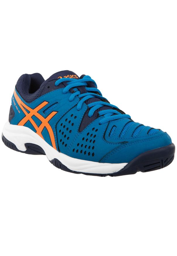 Asics - Buty Tenis Gel Rally Dla Dzieci. Kolor: niebieski, pomarańczowy, wielokolorowy. Materiał: syntetyk. Szerokość cholewki: normalna. Sport: tenis