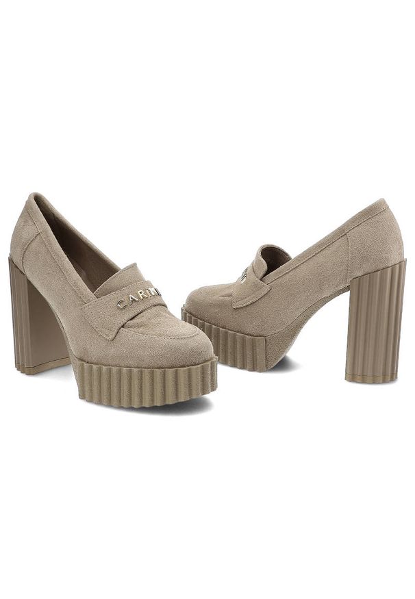 Beżowe Półbuty Carinii Eleganckie Skórzane Buty Damskie. Okazja: na randkę. Zapięcie: bez zapięcia. Kolor: beżowy. Materiał: skóra. Szerokość cholewki: normalna. Obcas: na obcasie. Styl: elegancki. Wysokość obcasa: średni