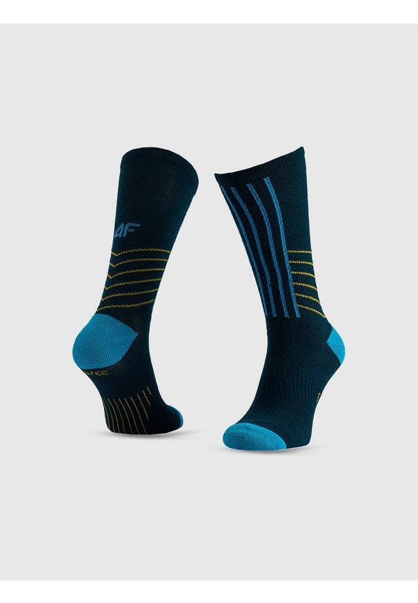 4f - 4F Skarpetki trekkingowe z wełną długie męskie - turkusowe 39-42. Kolor: turkusowy. Materiał: wełna. Wzór: prążki. Sport: turystyka piesza