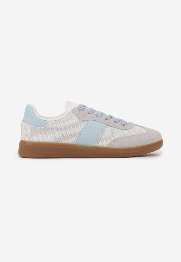 Renee - Biało-Niebieskie Sneakersy Tenisówki w Kultowym Stylu Neolithaen. Okazja: na co dzień. Zapięcie: sznurówki. Kolor: biały. Materiał: jeans