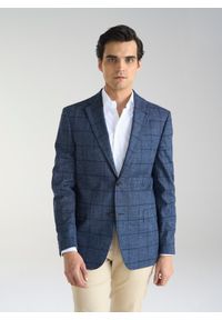 Pako Lorente - PAKO LORENTE – Granatowa marynarka męska w kratkę. Okazja: na co dzień. Kolor: niebieski. Materiał: wełna, bawełna, len. Wzór: kratka. Styl: casual, elegancki, sportowy #1