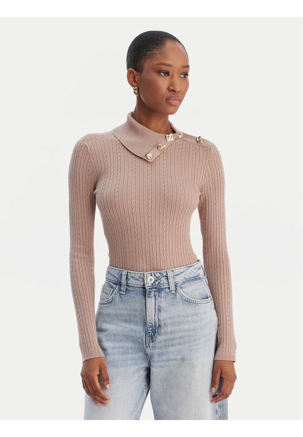 Guess Sweter W6RR07 Z2YK2 Beżowy Regular Fit. Kolor: beżowy. Materiał: wiskoza