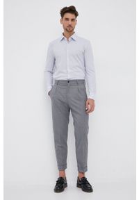 Hugo Spodnie męskie kolor szary proste. Kolor: szary. Materiał: tkanina. Wzór: gładki #4