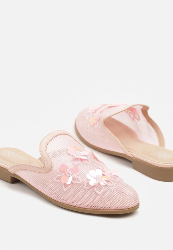 Born2be - Różowe Siateczkowe Klapki Typu Mule z Kwiatami 3D Vilmoi. Okazja: na co dzień, na spacer. Kolor: różowy. Materiał: jeans. Wzór: kwiaty. Sezon: lato. Styl: casual