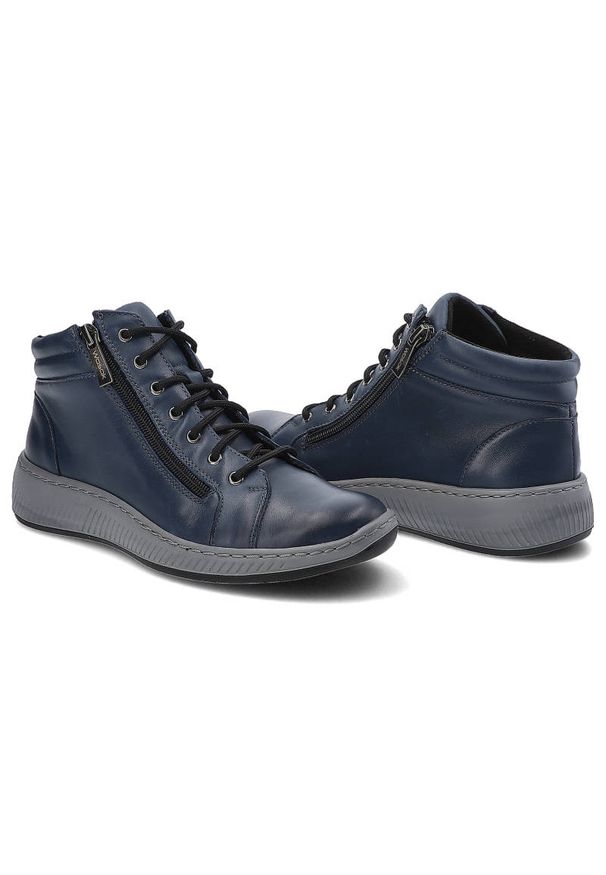 Granatowe Botki Wasak Damskie Wygodne Buty. Okazja: na spacer, na co dzień. Kolor: niebieski. Materiał: skóra. Szerokość cholewki: normalna. Styl: casual, elegancki, sportowy