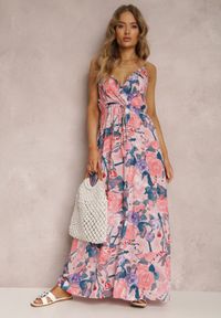 Renee - Różowa Sukienka Kydite. Kolor: różowy. Długość rękawa: na ramiączkach. Wzór: kolorowy. Typ sukienki: kopertowe. Styl: elegancki. Długość: maxi