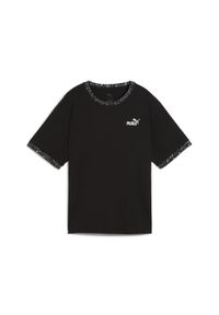 Puma - Damska luźna koszulka Essential ze zwierzęcym nadrukiem PUMA Black. Kolor: czarny. Wzór: motyw zwierzęcy, nadruk. Sport: fitness