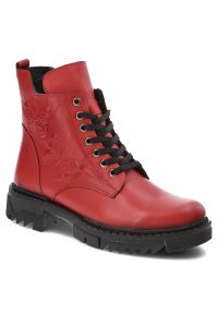 Czerwone Botki Artiker Modne Skórzane Buty. Kolor: czerwony. Materiał: skóra #1