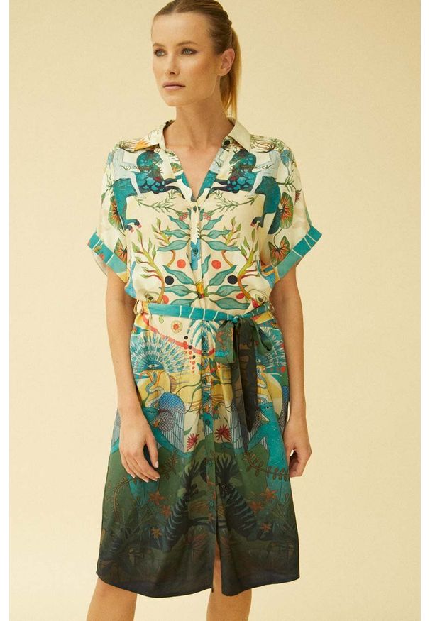 medicine - Medicine sukienka kolor multicolor midi prosta. Materiał: tkanina. Długość rękawa: krótki rękaw. Typ sukienki: proste. Długość: midi