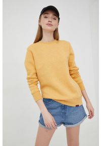 Superdry bluza damska kolor żółty melanżowa. Kolor: żółty. Materiał: bawełna, dzianina. Długość rękawa: długi rękaw. Długość: długie. Wzór: melanż