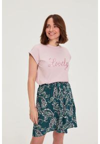 MOODO - Bluzka z napisem różowa. Kolor: różowy. Materiał: bawełna. Wzór: napisy #1