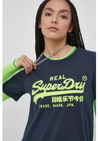 Superdry T-shirt bawełniany kolor granatowy. Okazja: na co dzień. Kolor: niebieski. Materiał: bawełna. Wzór: nadruk. Styl: casual