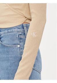 Calvin Klein Jeans Bluzka J20J222559 Beżowy Slim Fit. Kolor: beżowy. Materiał: syntetyk