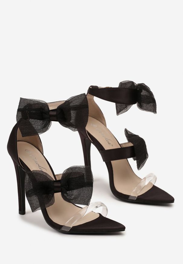 Born2be - Czarne Sandały na Szpilce ze Sprzączką i Ozdobną Kokardką Nikobbia. Zapięcie: sprzączka. Kolor: czarny. Obcas: na szpilce