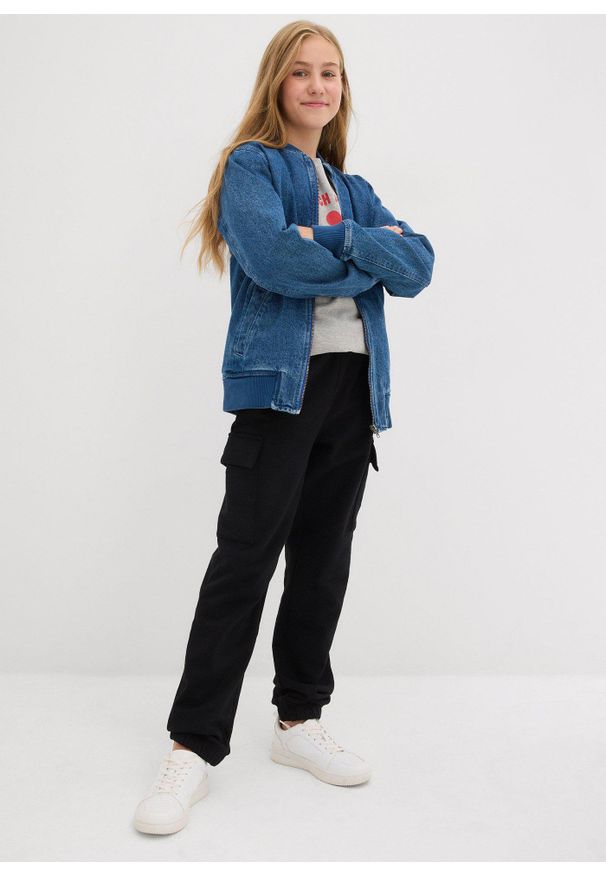 bonprix - Spodnie joggingowe cargo z czystej bawełny organicznej. Kolor: czarny. Materiał: bawełna