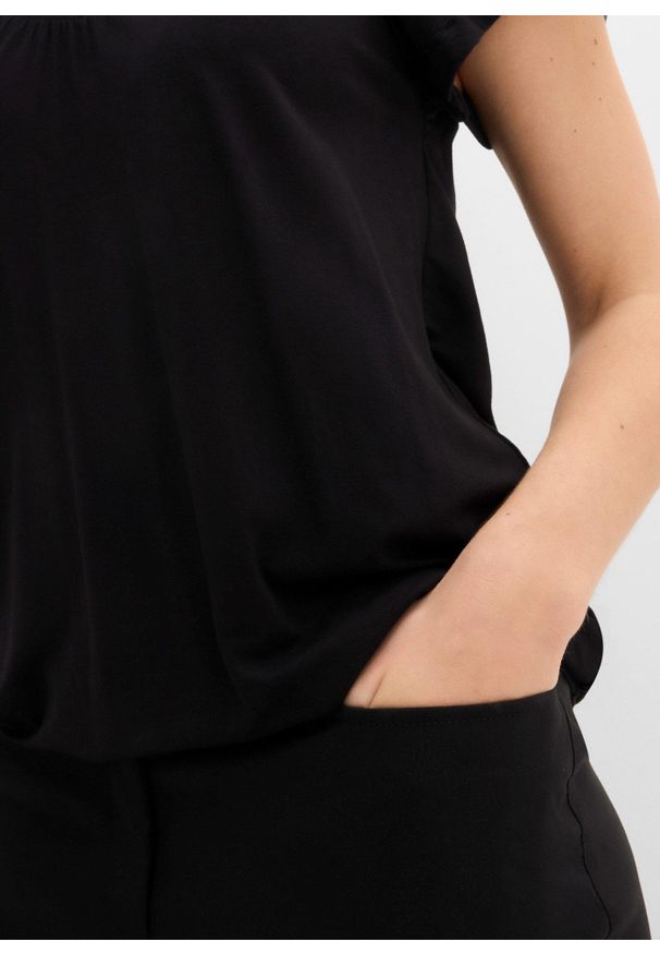 bonprix - T-shirt z mieszanki wiskozy. Typ kołnierza: dekolt w serek. Kolor: czarny. Materiał: wiskoza. Długość rękawa: krótki rękaw. Długość: krótkie