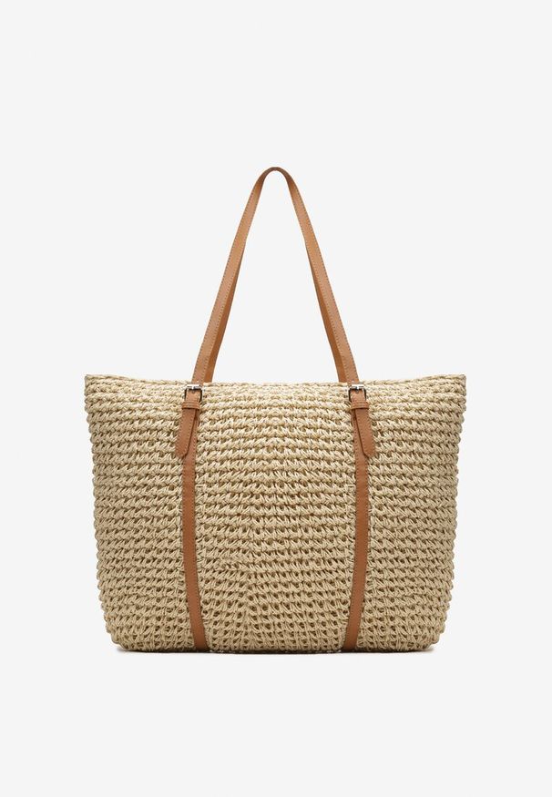 Born2be - Jasnobeżowa Pleciona Torebka Shopper z Rączkami Zapinana na Suwak Alulasa. Kolor: beżowy. Styl: elegancki, casual