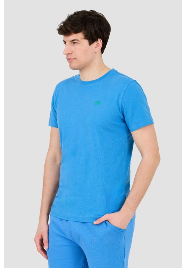 La Martina - LA MARTINA Błękitny męski t-shirt z małym logo, Rozmiar L. Kolor: niebieski