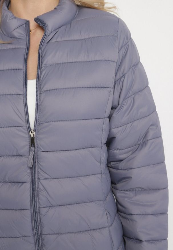 Born2be - Szara Pikowana Kurtka w Klasycznym Stylu Nelaniel. Okazja: na co dzień. Kolor: szary. Materiał: jeans. Styl: klasyczny