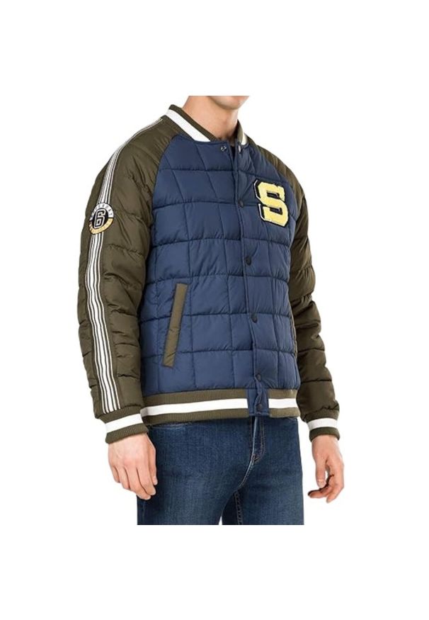 Kurtka sportowa męska Superdry Kyan Box Quilt Bomber. Kolor: niebieski. Materiał: poliester. Sport: turystyka piesza