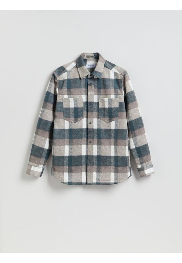 Reserved - Koszula z imitacji zamszu regular fit - ciemnoszary. Kolor: szary. Materiał: zamsz