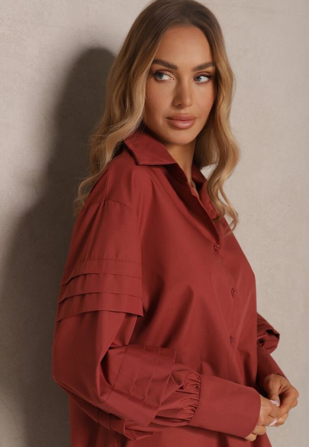 Renee - Bordowa Koszula z Bawełną i Szerokimi Rękawami Edioniela. Okazja: na co dzień. Kolor: czerwony. Materiał: bawełna. Sezon: wiosna. Styl: casual, elegancki
