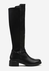 Renee - Czarne Kozaki Typu Oficerki z Klamrą na Pasku Esillea. Okazja: na co dzień. Zapięcie: klamry. Kolor: czarny. Materiał: jeans. Sezon: jesień. Styl: casual