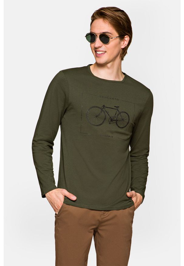 Lancerto - Koszulka Ciemnozielona Bawełniana z Długim Rękawem Colton. Kolor: zielony. Materiał: bawełna. Długość rękawa: długi rękaw. Długość: długie