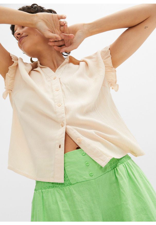 bonprix - Spodnie Marlena z przewiewnej mieszanki lnu. Kolor: zielony. Materiał: len, materiał. Styl: elegancki