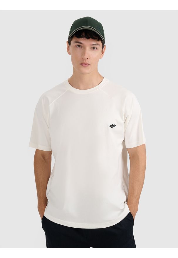 4f - 4F T-shirt oversize gładki męski - biały L. Okazja: na co dzień. Kolor: biały. Materiał: bawełna. Długość: długie. Wzór: gładki. Styl: casual