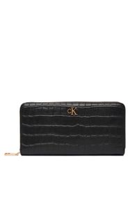 Calvin Klein Duży Portfel Damski Ck Croc Long Zip Around LV04F1096G Czarny. Kolor: czarny. Materiał: skóra