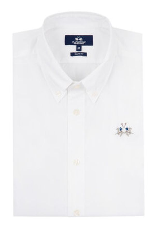 La Martina Koszula CCMC02 PP003 Biały Slim Fit. Kolor: biały. Materiał: bawełna