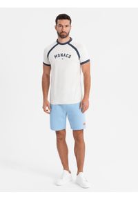 Ombre Clothing - Szorty dresowe unisex ze ściągaczem w pasie – błękitne V8 OU-SRBC-0101 - XL/XXL. Kolor: niebieski. Materiał: dresówka. Wzór: aplikacja. Styl: sportowy #11