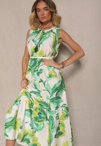 Renee - Zielona Sukienka z Wiskozą w Kwiaty Liorissa. Okazja: na co dzień. Kolor: zielony. Materiał: wiskoza. Wzór: kwiaty. Styl: klasyczny, casual, elegancki