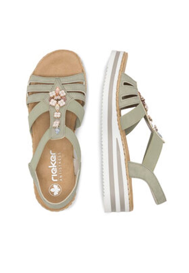 Rieker Sandały V0245-52 Zielony. Kolor: zielony. Materiał: syntetyk