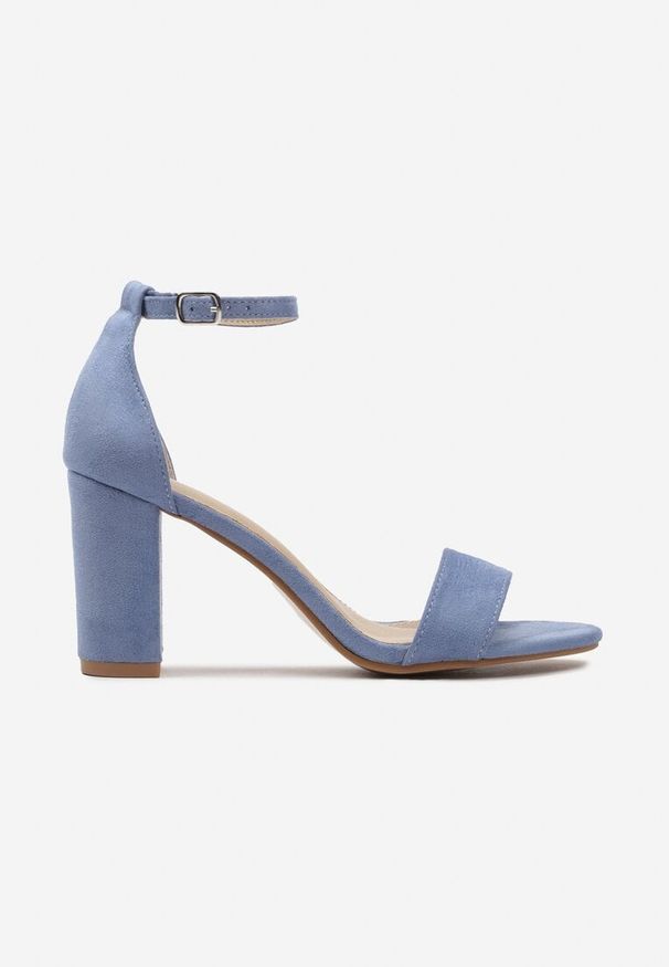 Born2be - Niebieskie Sandały z Ekozamszu na Słupku Zapinane na Sprzączkę Hevela. Zapięcie: sprzączka. Kolor: niebieski. Obcas: na słupku. Styl: elegancki