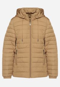 Born2be - Ciemnobeżowa Pikowana Kurtka z Kapturem i Sznurkami Miviana. Okazja: na spacer. Typ kołnierza: kaptur. Kolor: beżowy. Materiał: jeans. Długość rękawa: długi rękaw. Długość: długie #6