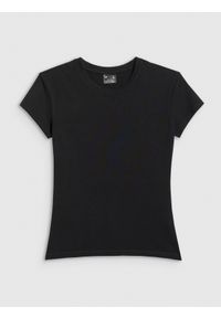 4f - 4F T-shirt slim gładki damski - czarny M. Kolor: czarny. Wzór: gładki