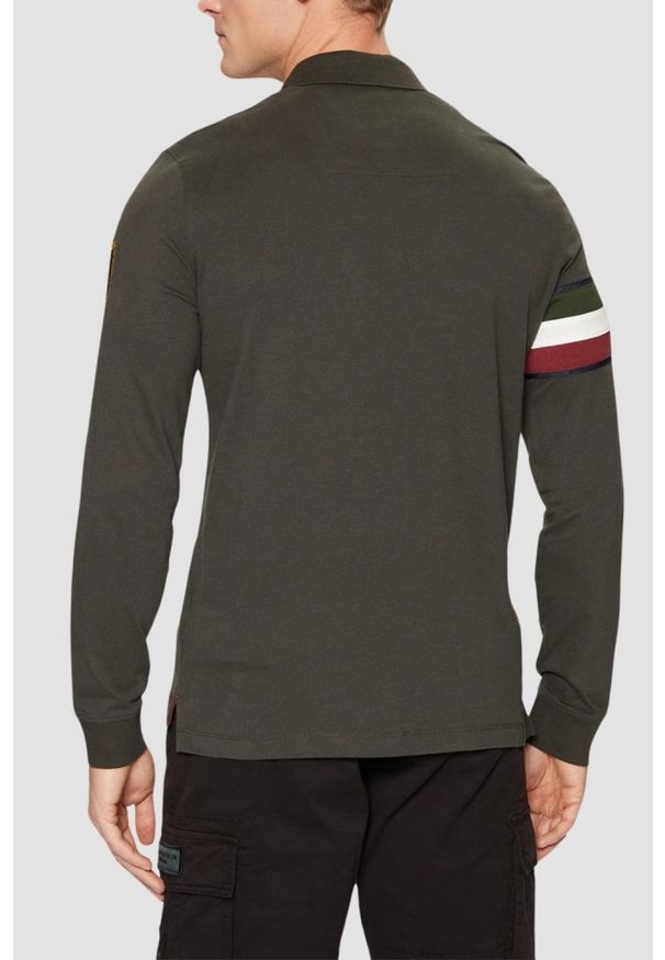 Aeronautica Militare - AERONAUTICA MILITARE Szarozielony męski longsleeve polo Tricolor, Rozmiar M. Typ kołnierza: polo. Kolor: zielony. Materiał: jersey. Długość rękawa: długi rękaw