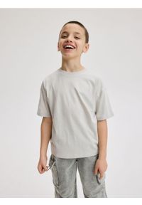 Reserved - Bawełniany t-shirt oversize - jasnoszary. Kolor: szary. Materiał: bawełna #1
