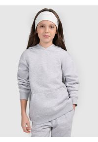 4f - 4F Bluza dresowa nierozpinana z kapturem dziewczęca - szara 128 (7-8 lat). Okazja: na co dzień. Typ kołnierza: kaptur. Kolor: szary. Materiał: dresówka. Wzór: ze splotem, gładki. Sezon: lato. Styl: casual, sportowy #1