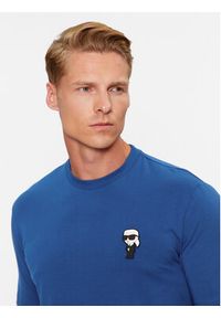 Karl Lagerfeld - KARL LAGERFELD T-Shirt 755027 534221 Granatowy Regular Fit. Typ kołnierza: dekolt w karo. Kolor: niebieski. Materiał: bawełna