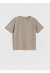 Reserved - T-shirt oversize - beżowy. Kolor: beżowy. Materiał: dzianina, bawełna #1