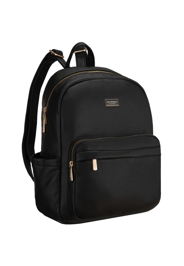 Czarny plecak damski duży mieści A4 zamykany na suwak miejski do pracy na uczelnię skóra ekologiczna Peterson PTN MBP-11-F19. Kolor: czarny. Materiał: skóra ekologiczna